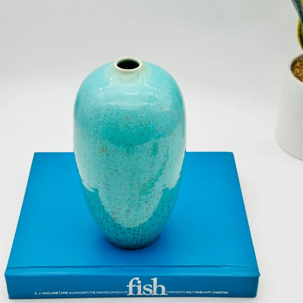 Ben Owen III Studio North Carolina Pottery Turquoise Crystalline Vase 2013